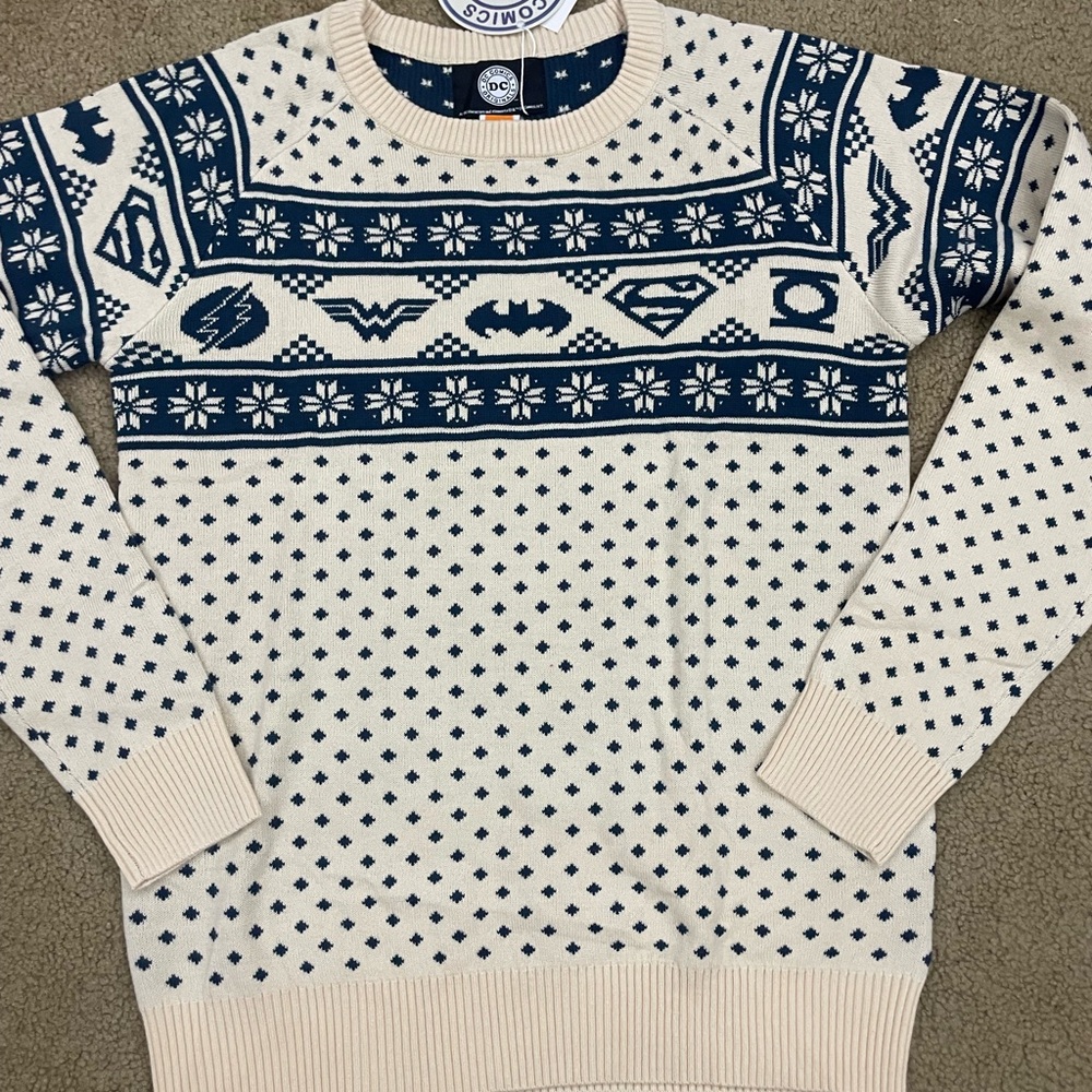 DC Comics justice league cream and Blue Men's Sweater
